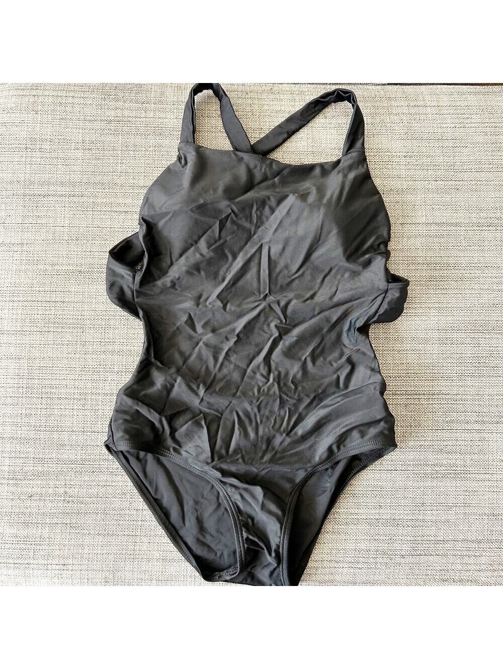 Black Crossback Cutout One Piece Swimsuit Stretch Fabric High Neck Size S Small
